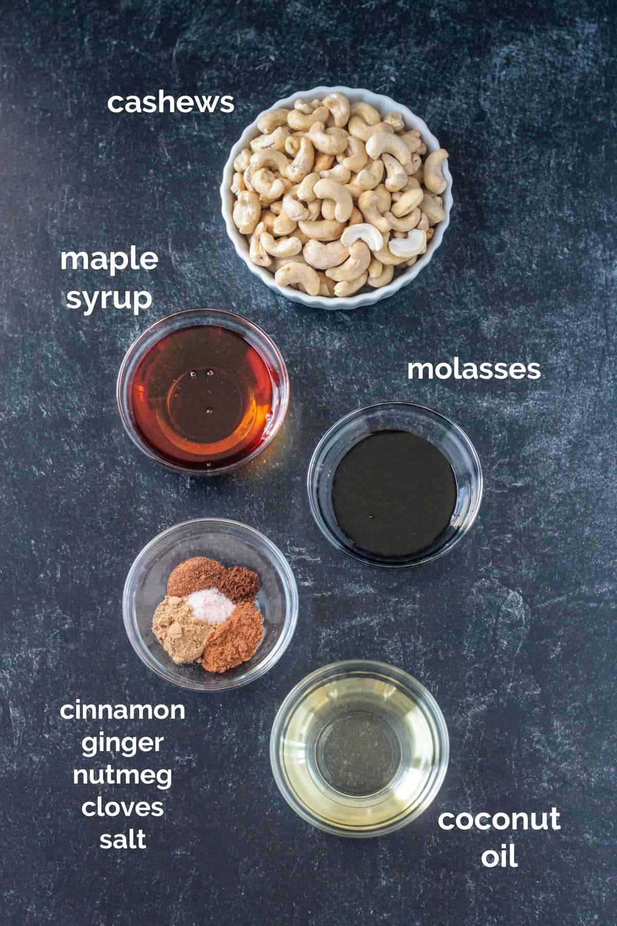 Recipe ingredients arrayed in individual bowls.