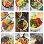 9 photo collage of vegan bowl.