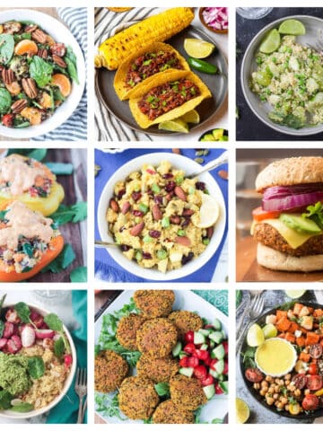 9 photo collage of a variety of recipes using quinoa.