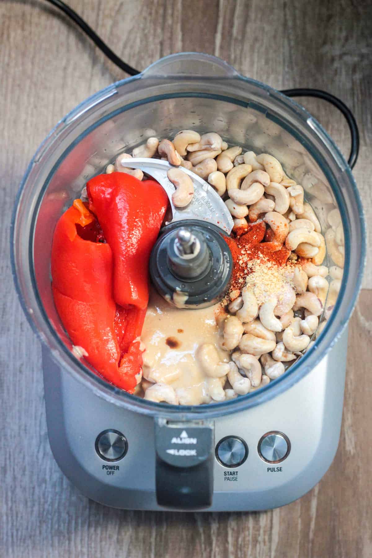 Ingredients in a food processor.