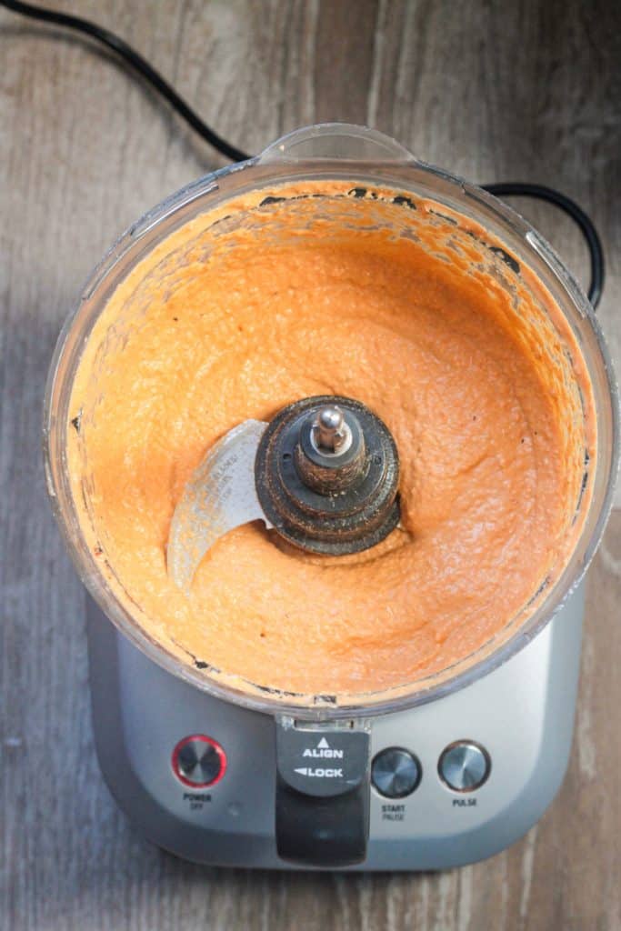 Ingredients in a food processor blended until creamy and smooth.