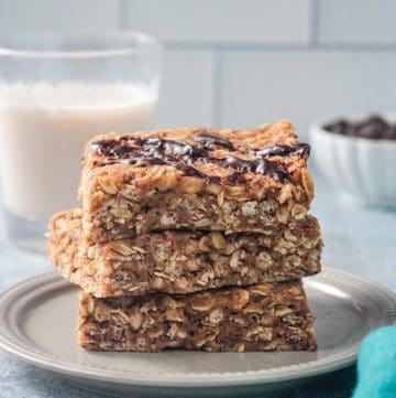 Stack of 3 peanut butter oatmeal bars.
