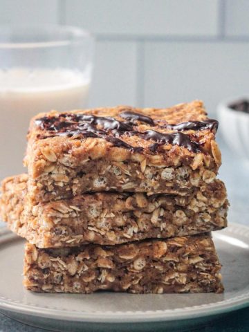 Stack of 3 peanut butter oatmeal bars.