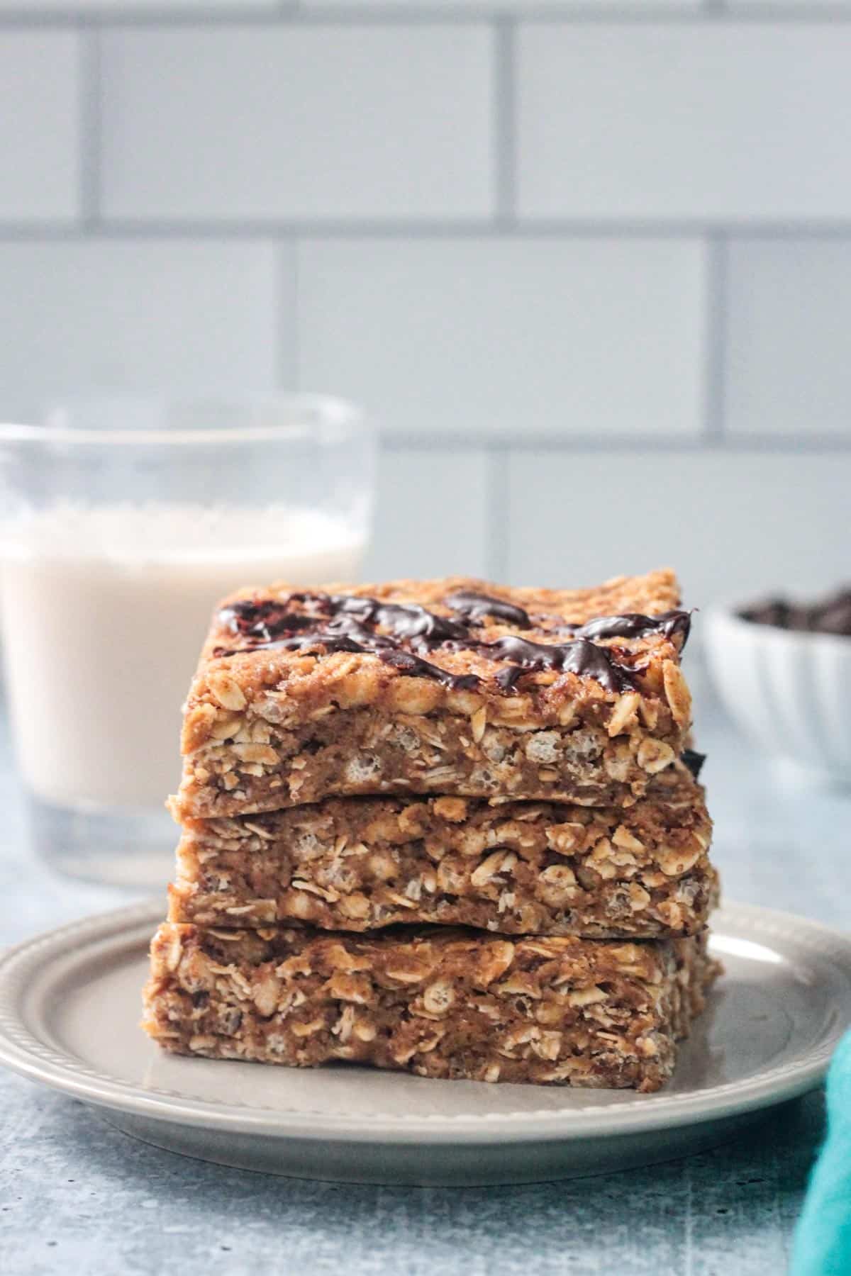 Stack of 3 peanut butter oatmeal bars.