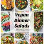 Nine photo collage of different vegan dinner salads.