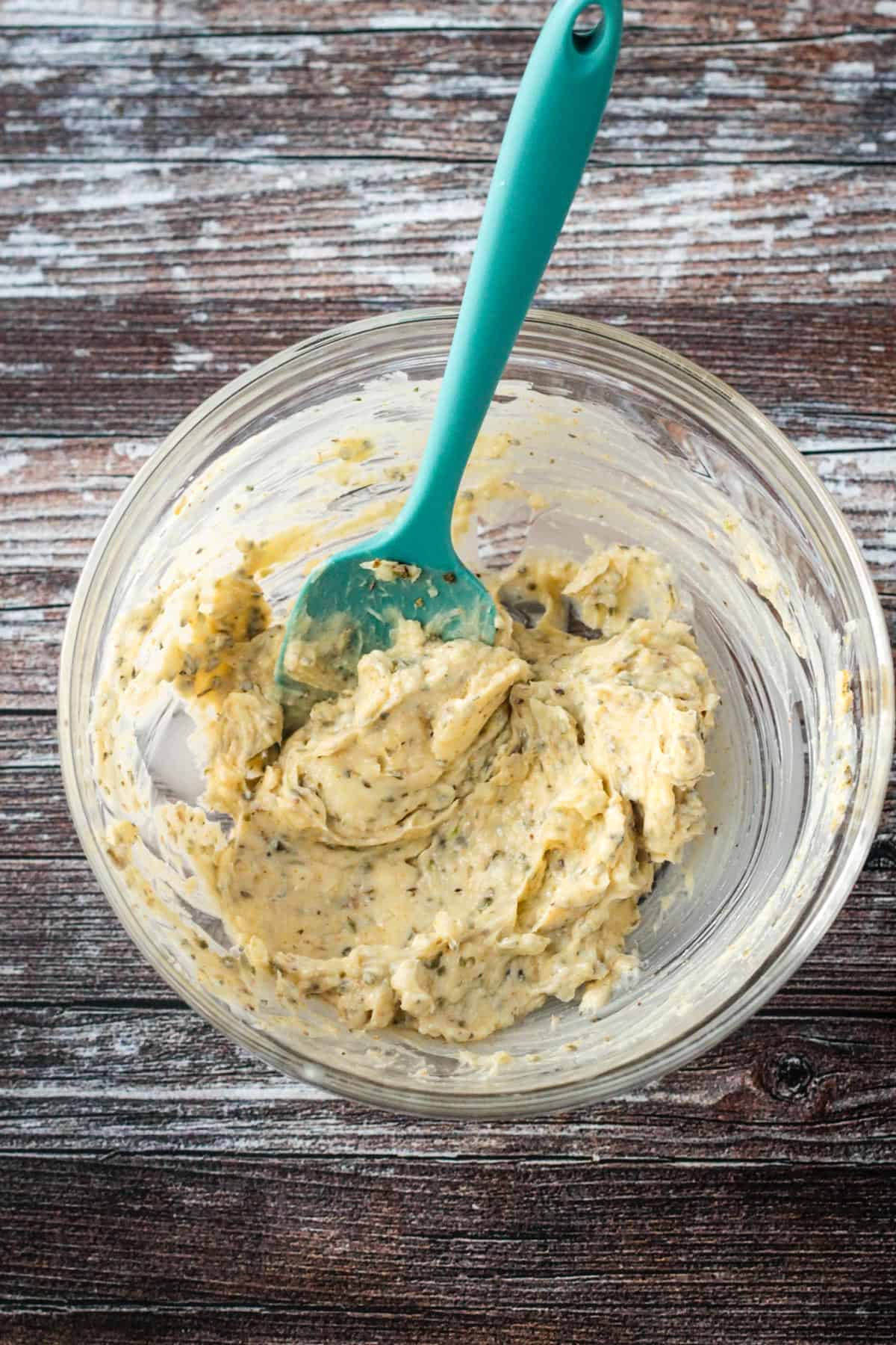 Compound butter ingredients mixed together in a bowl.