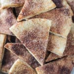 Close up of cinnamon sugar topping on a pita chip.