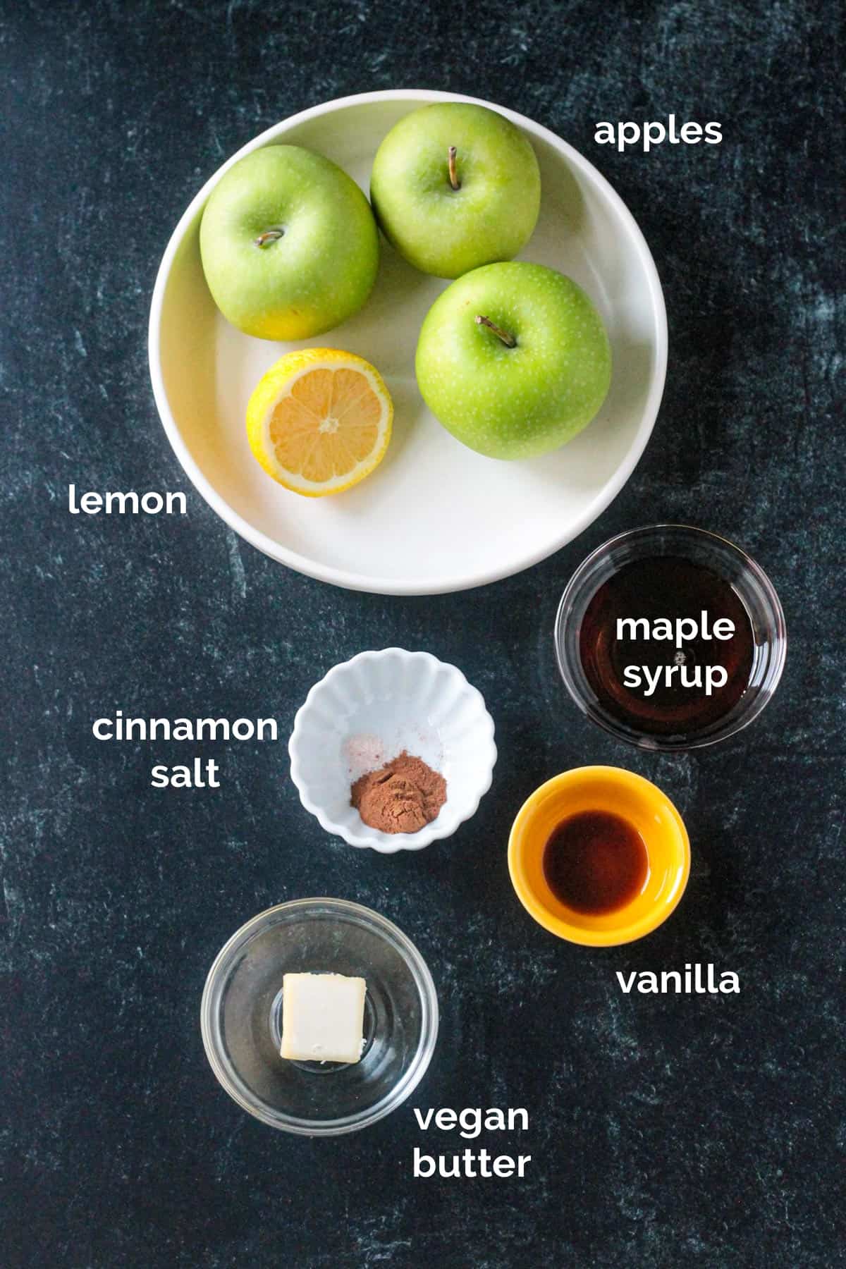 Recipe ingredients arrayed in individual bowls.