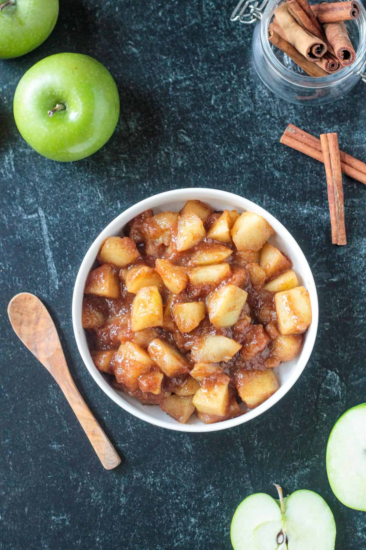Cinnamon spiced apples in a bowl.