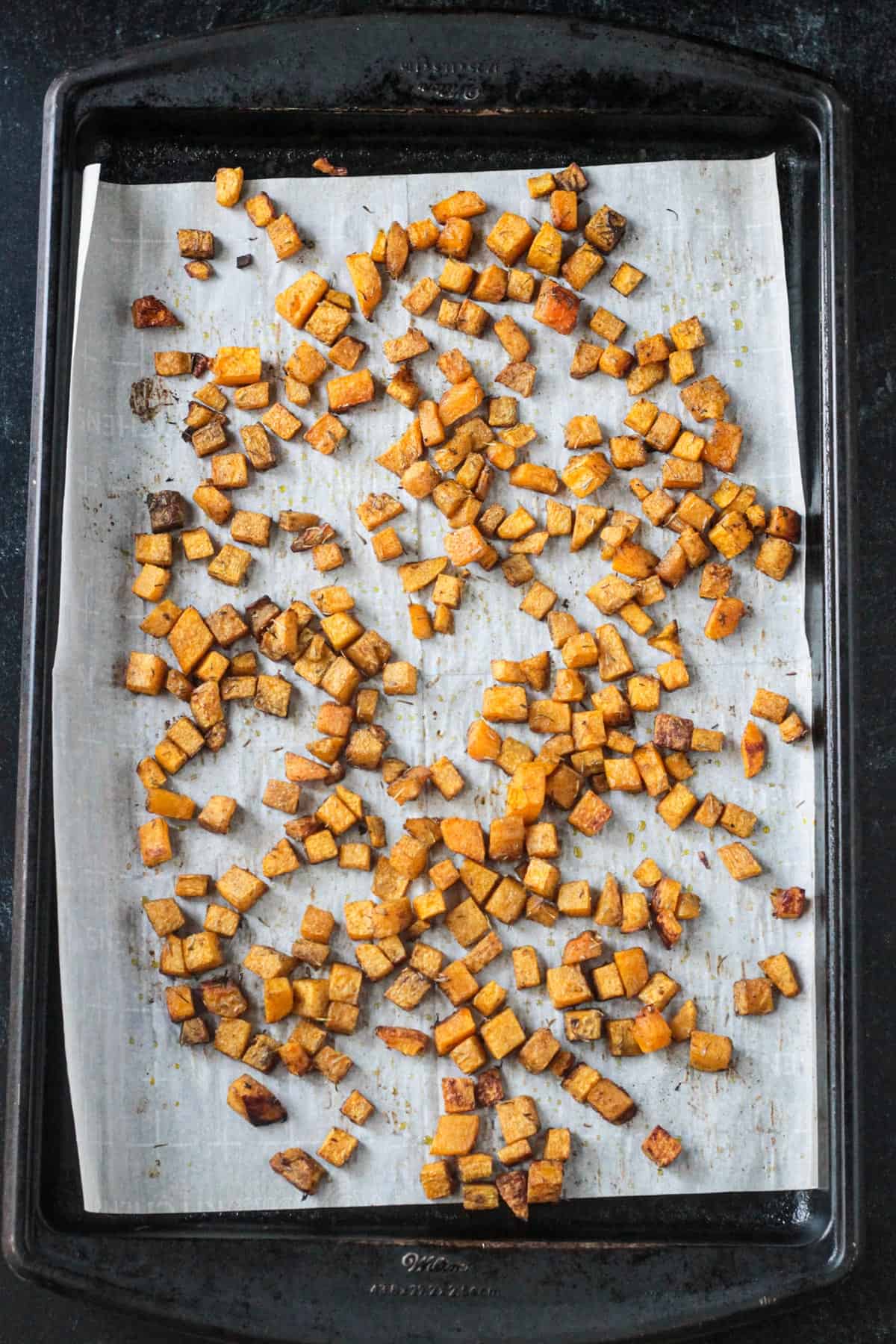 Diced and roasted butternut squash.