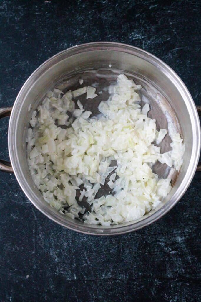 Diced onions sautéed in coconut milk.