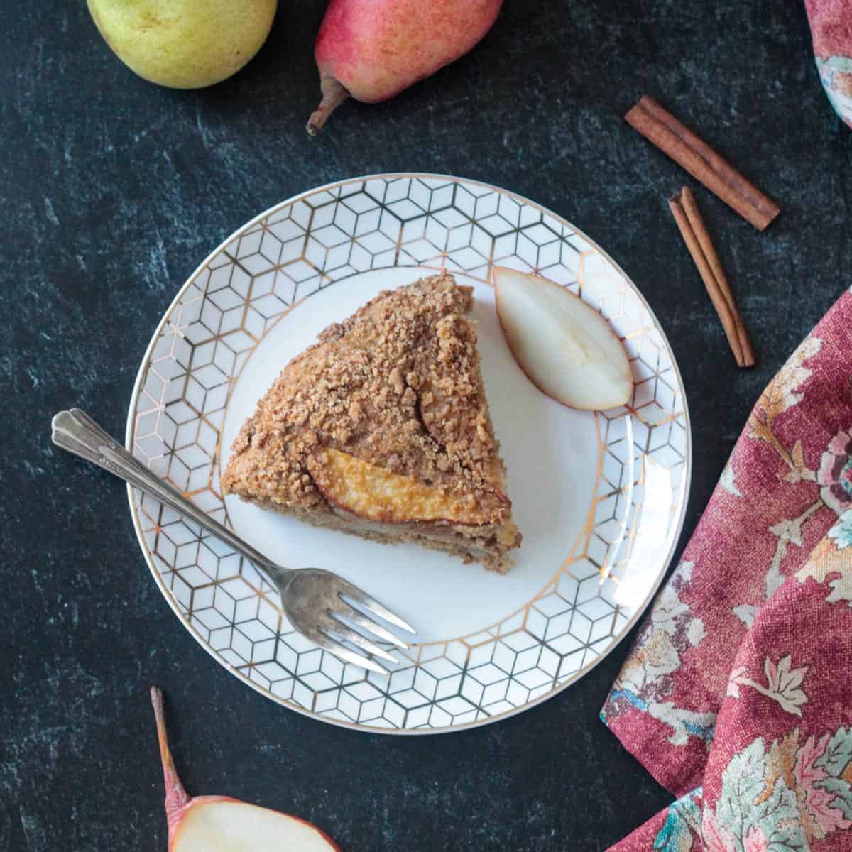 Spiced Vegan Pear Cake with Streusel Topping