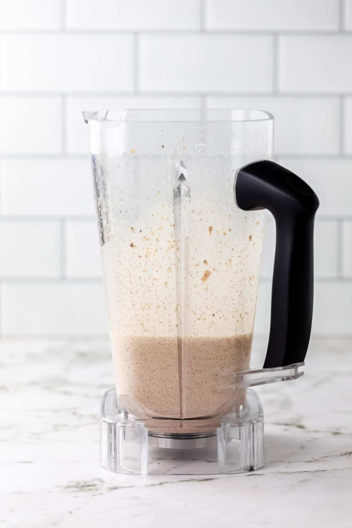 Puréed smoothie in a blender.