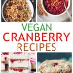 Four photo collage of vegan cranberry recipes.