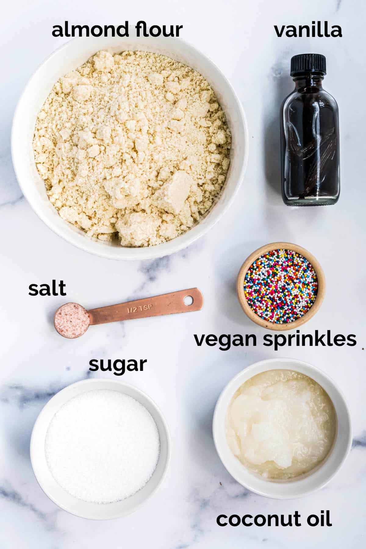 Recipe ingredients arrayed in individual bowls.