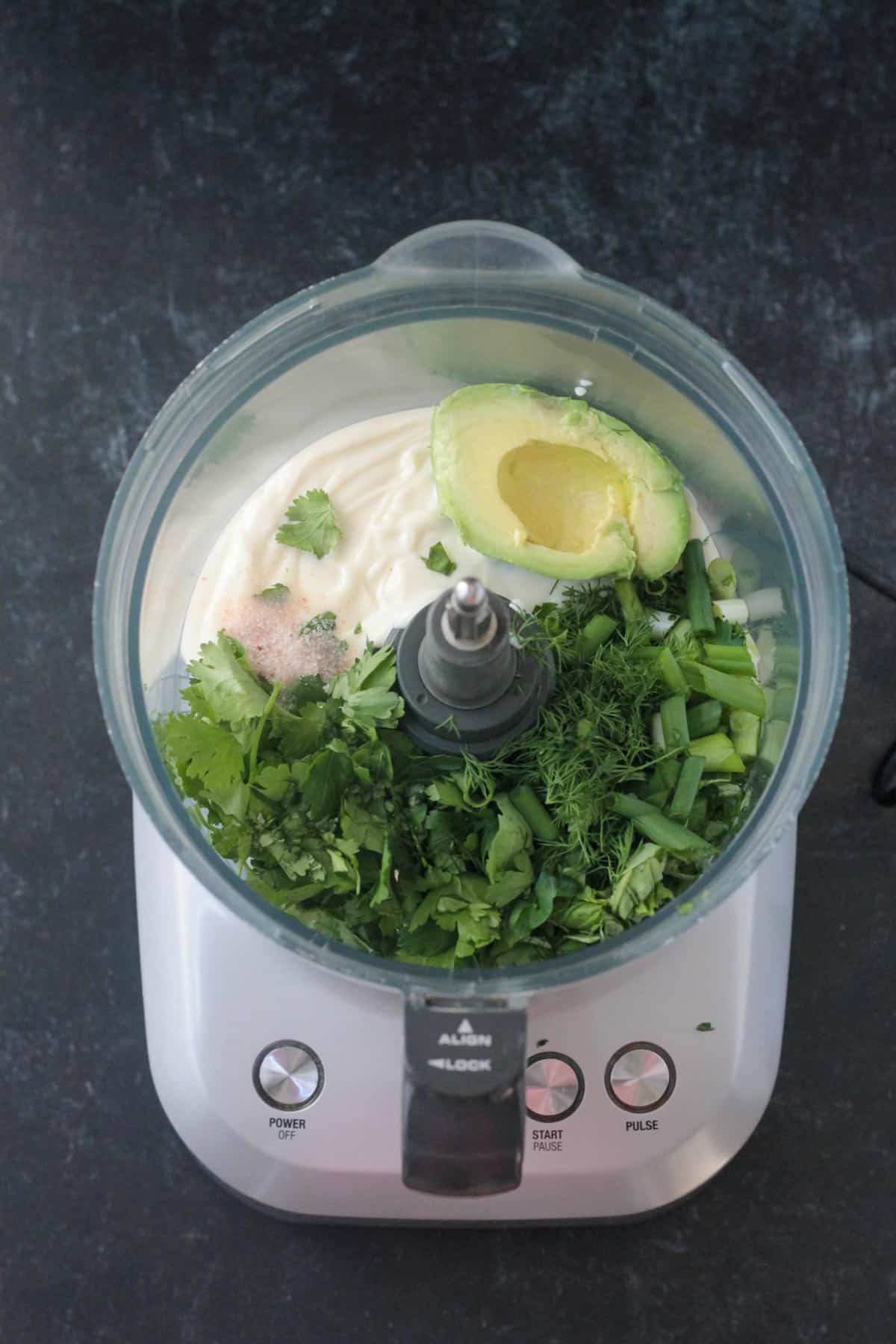 Ingredients in a food processor.