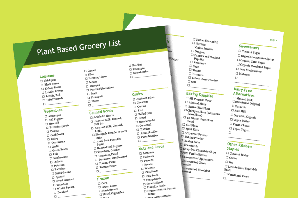 plant based grocery list checklist