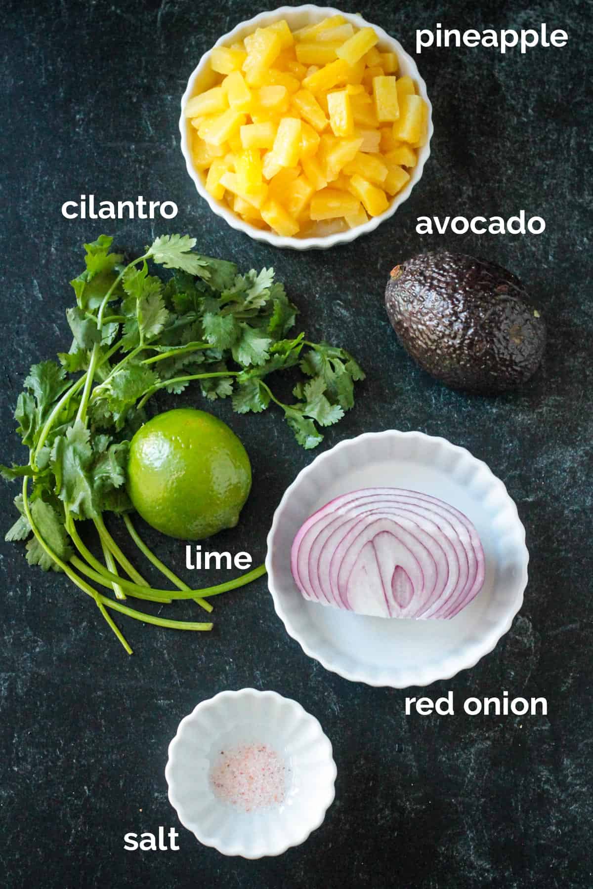 Recipe ingredients arrayed in individual bowls.