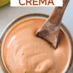 Small glass jar of creamy vegan chipotle crema.