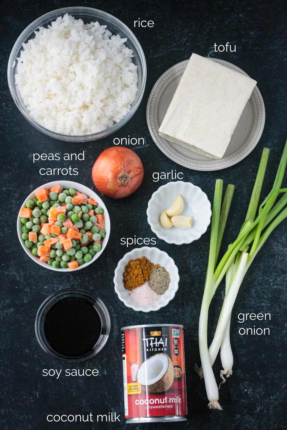 Recipe ingredients arrayed in individual bowls.