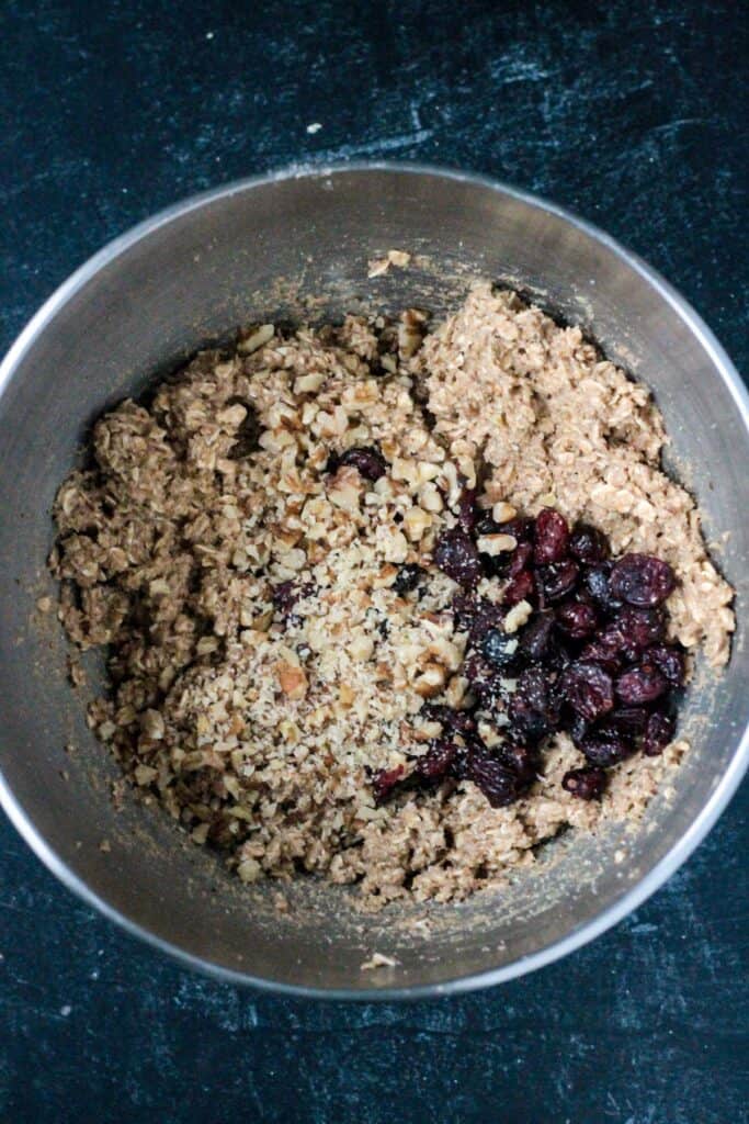 Dried cranberries and chopped walnuts added to the dough.