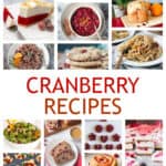 Collage of a variety of vegan cranberry recipes.