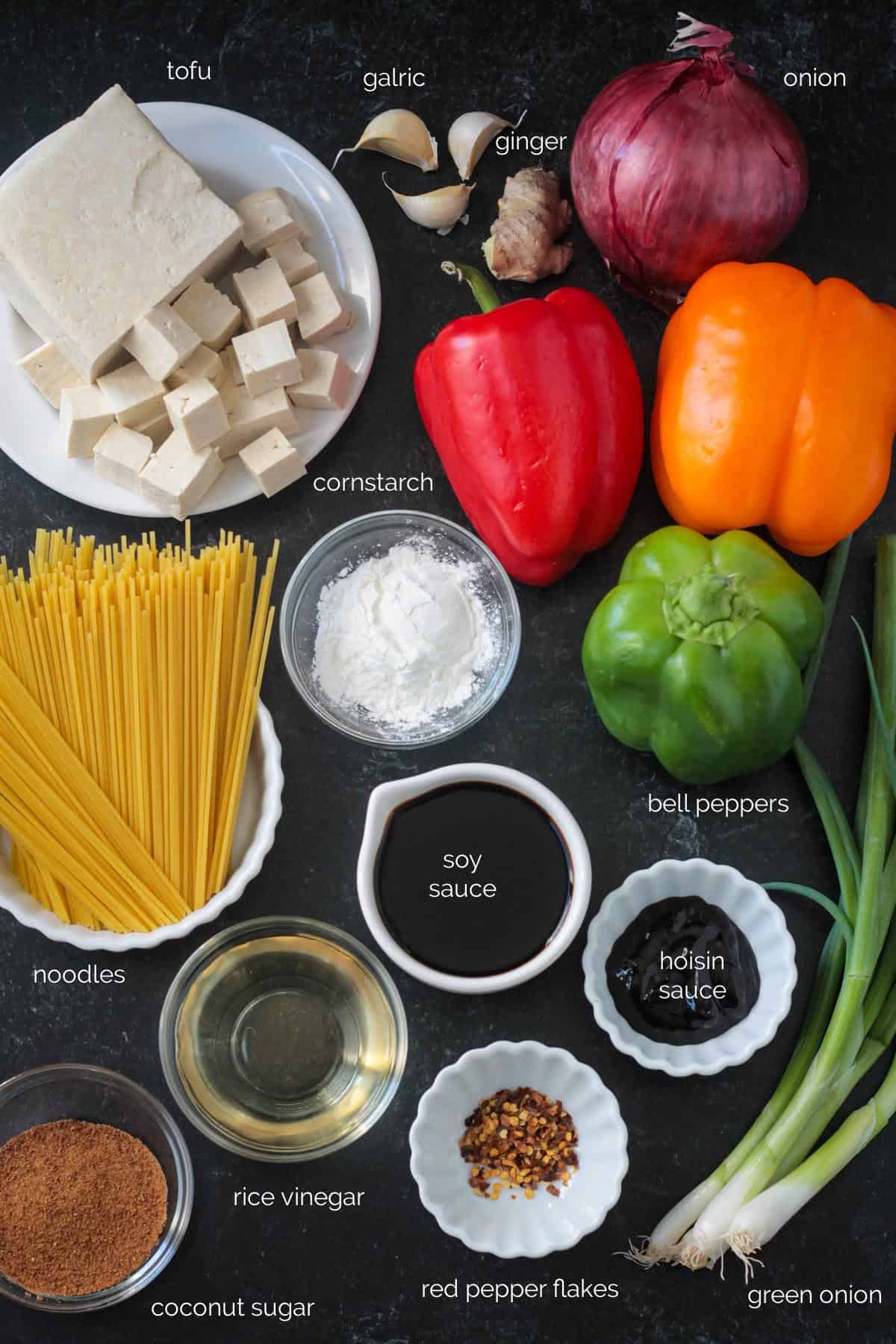 Recipe ingredients arrayed in individual bowls.