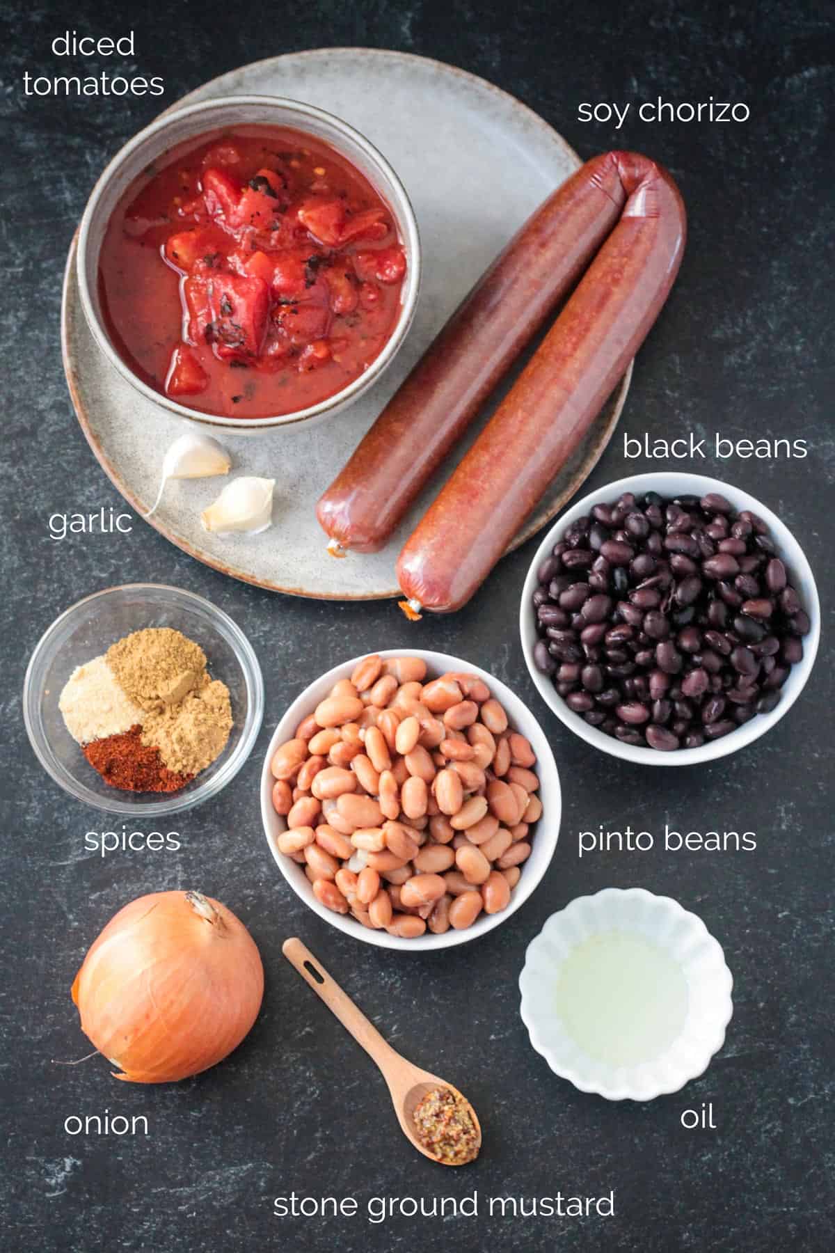 Recipe ingredients arrayed in individual bowls.