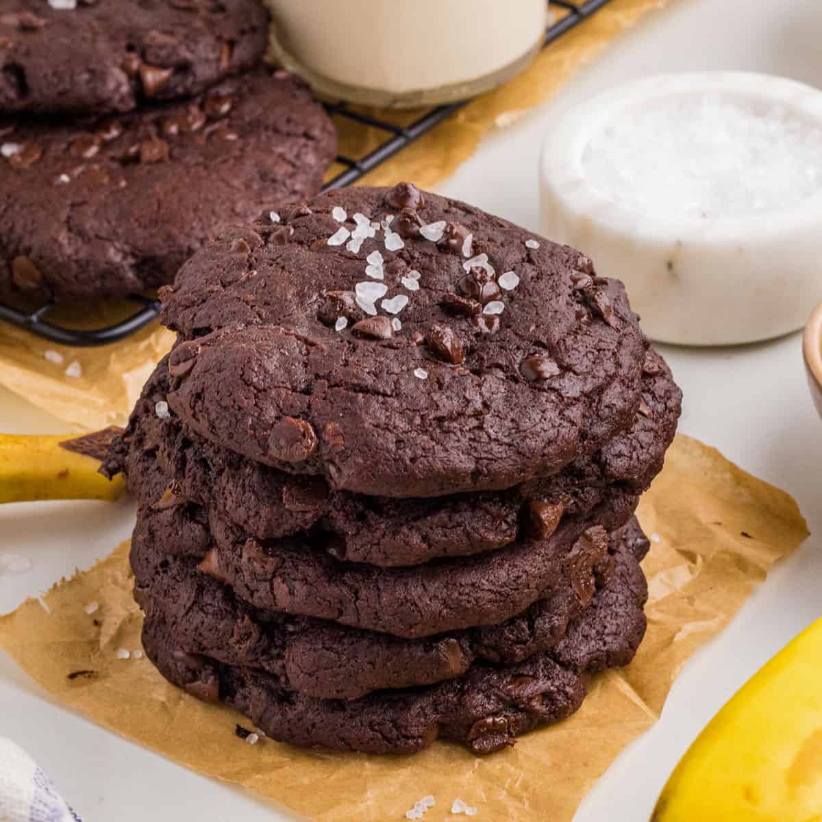 Fudgy Banana Cocoa Cookies with Peanut Butter & Chocolate