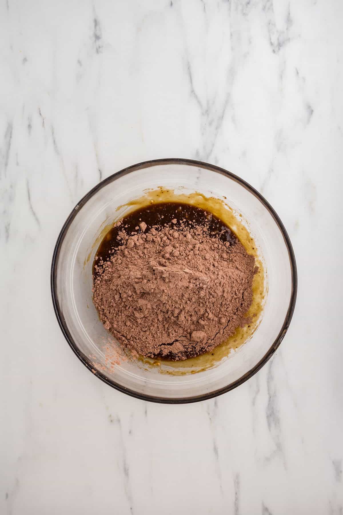 Dry ingredients added to wet ingredients.